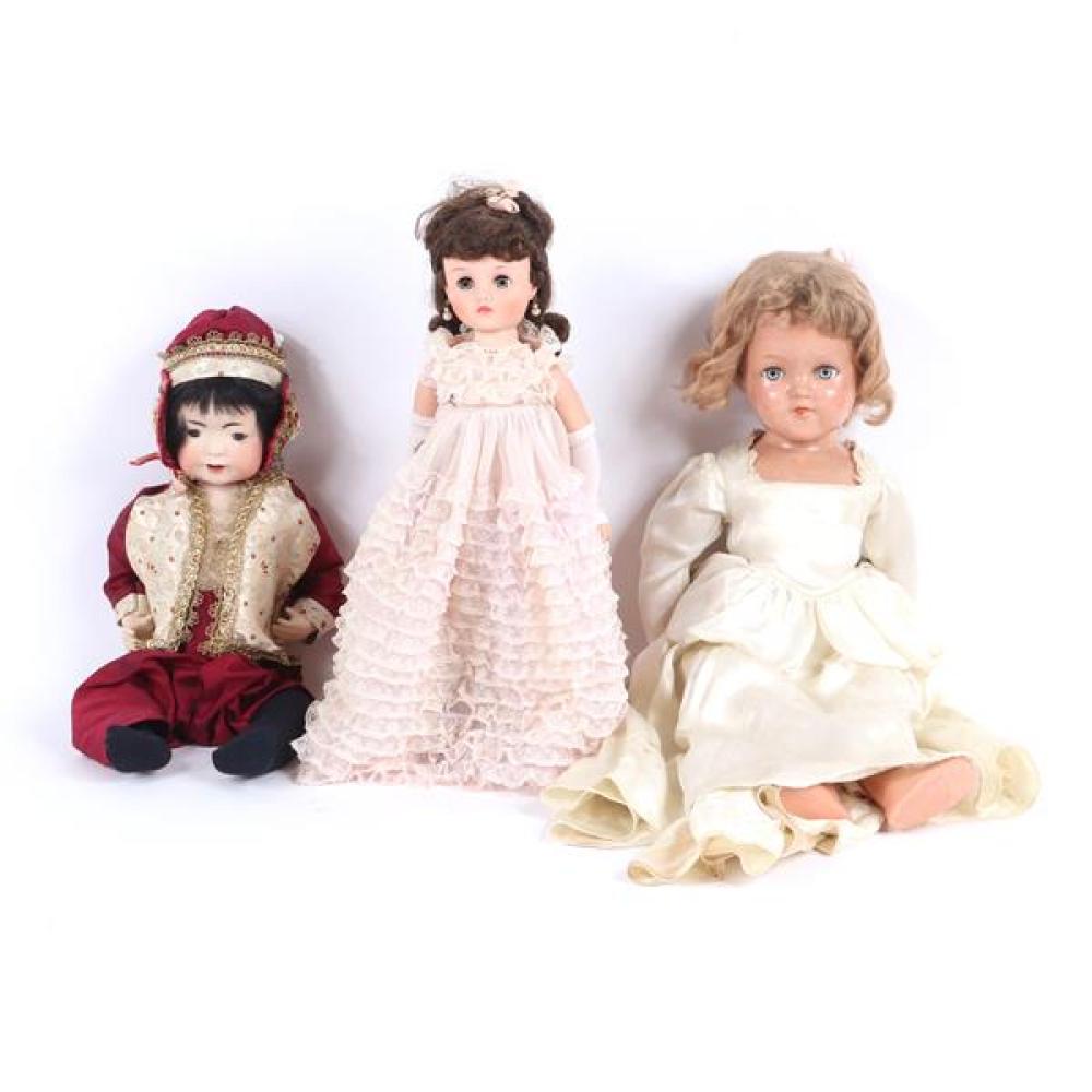 Appraisal: THREE VINTAGE DOLLS MADAME ALEXANDER VINYL ELISE IN DRESS REPRODUCTION