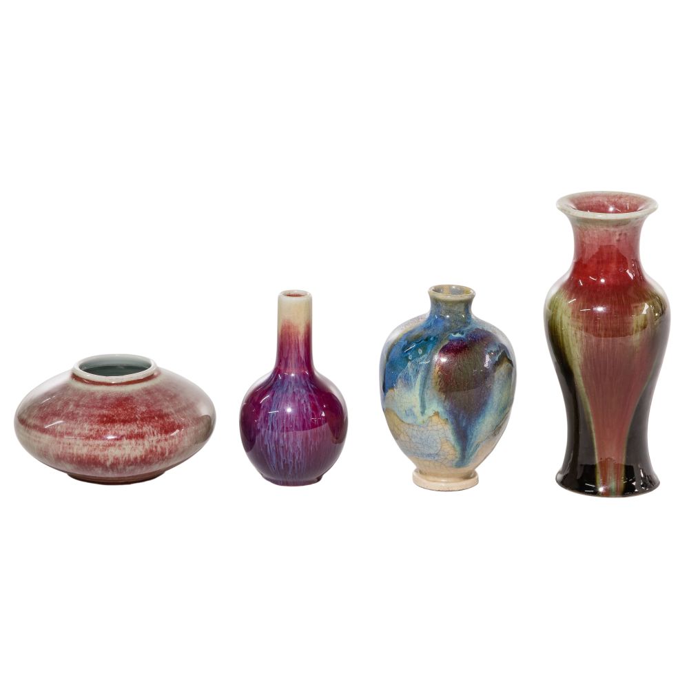 Appraisal: ASIAN FLAMBE PORCELAIN ASSORTMENT items including Chinese style wide-bodied vase