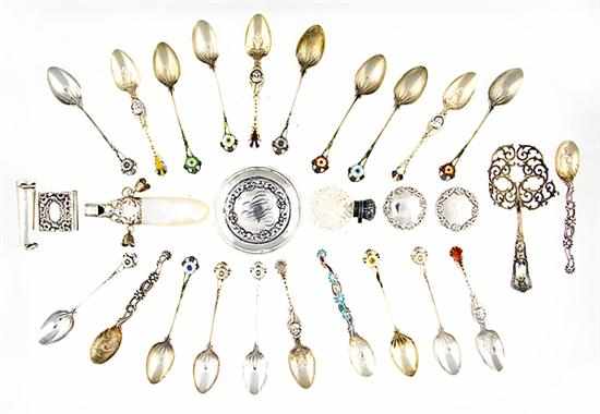 Appraisal: American enameled silver spoons and collection small objects enameled pieces