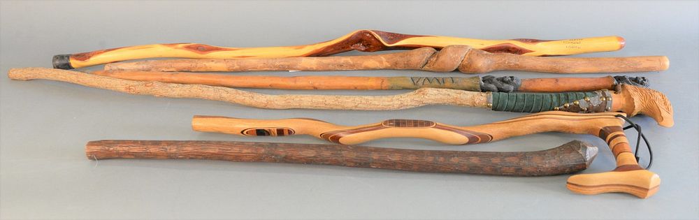 Appraisal: Group of canes and walking sticks to include burl bark