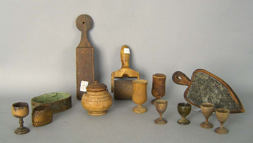 Appraisal: Misc woodenware to include a treen jar miniature goblets etc