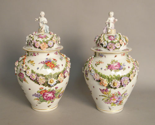 Appraisal: Pair of Meissen floral vases with crossed swords markings on