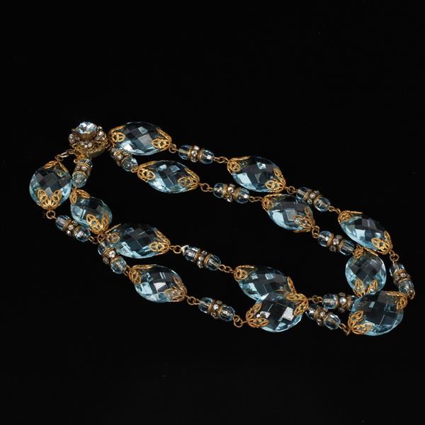 Appraisal: Miriam Haskell Gold Tone Filigree and Faceted Blue Crystal Double