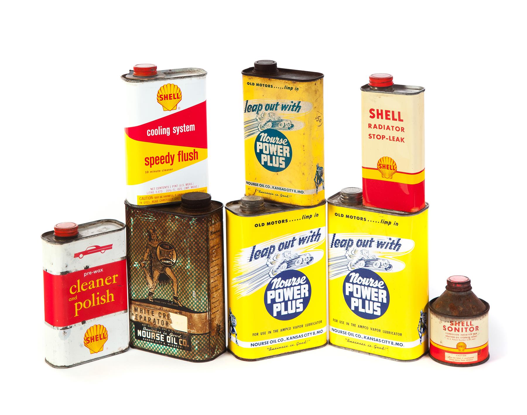 Appraisal: EIGHT CANS OF NOURSE AND SHELL PRODUCTS American th century