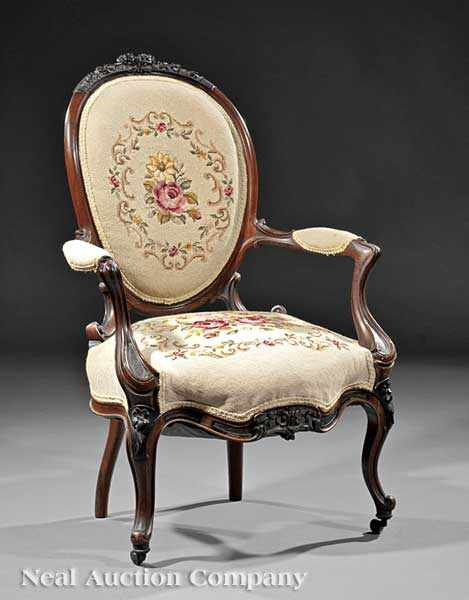 Appraisal: An Antique French Carved Rosewood Fauteuil th c rose-carved crest