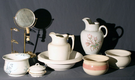 Appraisal: Decorated White Glazed Assembled Nine-Piece Wash Set Circa Height of