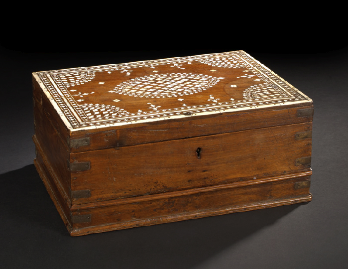 Appraisal: Large North African Elaborately Ivory-Inlaid Fruitwood Workbox first quarter th