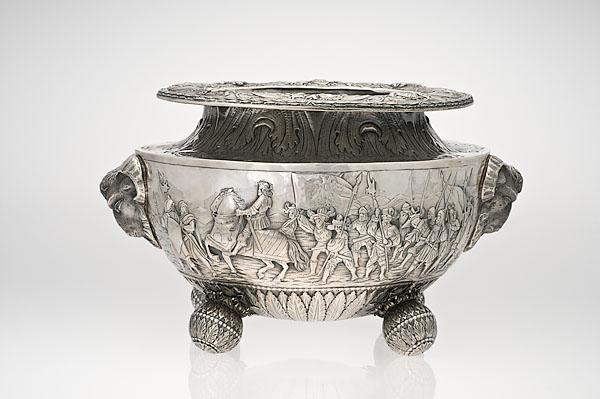 Appraisal: MONUMENTAL SILVER CENTERPIECE BOWL Continental th century A stamped silver