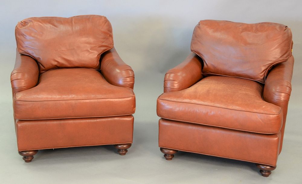 Appraisal: Pair of Baker leather easy chairs ht wd Pair of