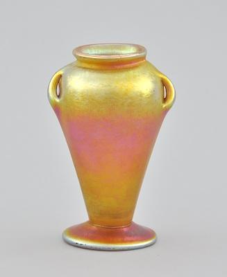 Appraisal: A Tiffany Gold Favrile Miniature Handled vase Bright gold favrile