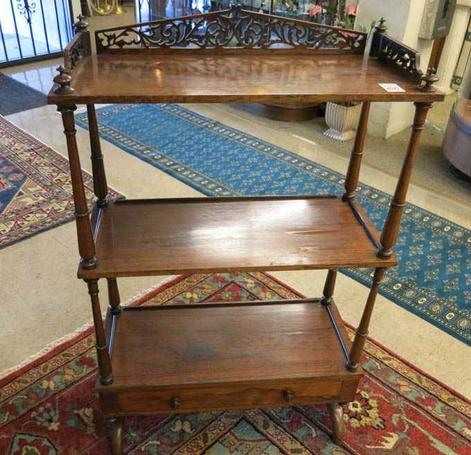 Appraisal: VICTORIAN ROSEWOOD ETAGERE American th century featuring three rectangular open