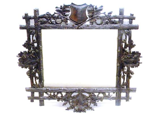 Appraisal: Black forest carved wooden mirror dark brown black finish oak