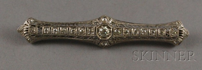 Appraisal: Art Deco Style Platinum and Diamond Bar Pin lg in