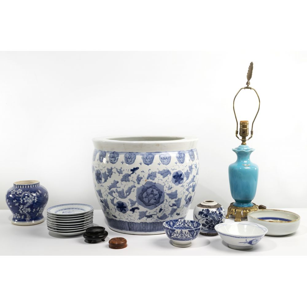 Appraisal: ASIAN CERAMIC OBJECT ASSORTMENT mostly blue and white items including