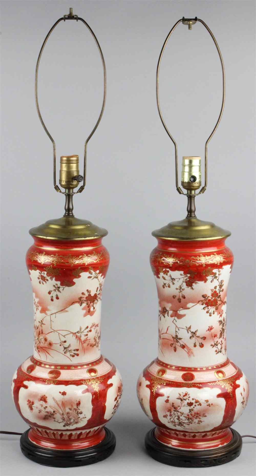 Appraisal: PAIR OF KUTANI TYPE IRON RED AND GILT TABLE LAMPS