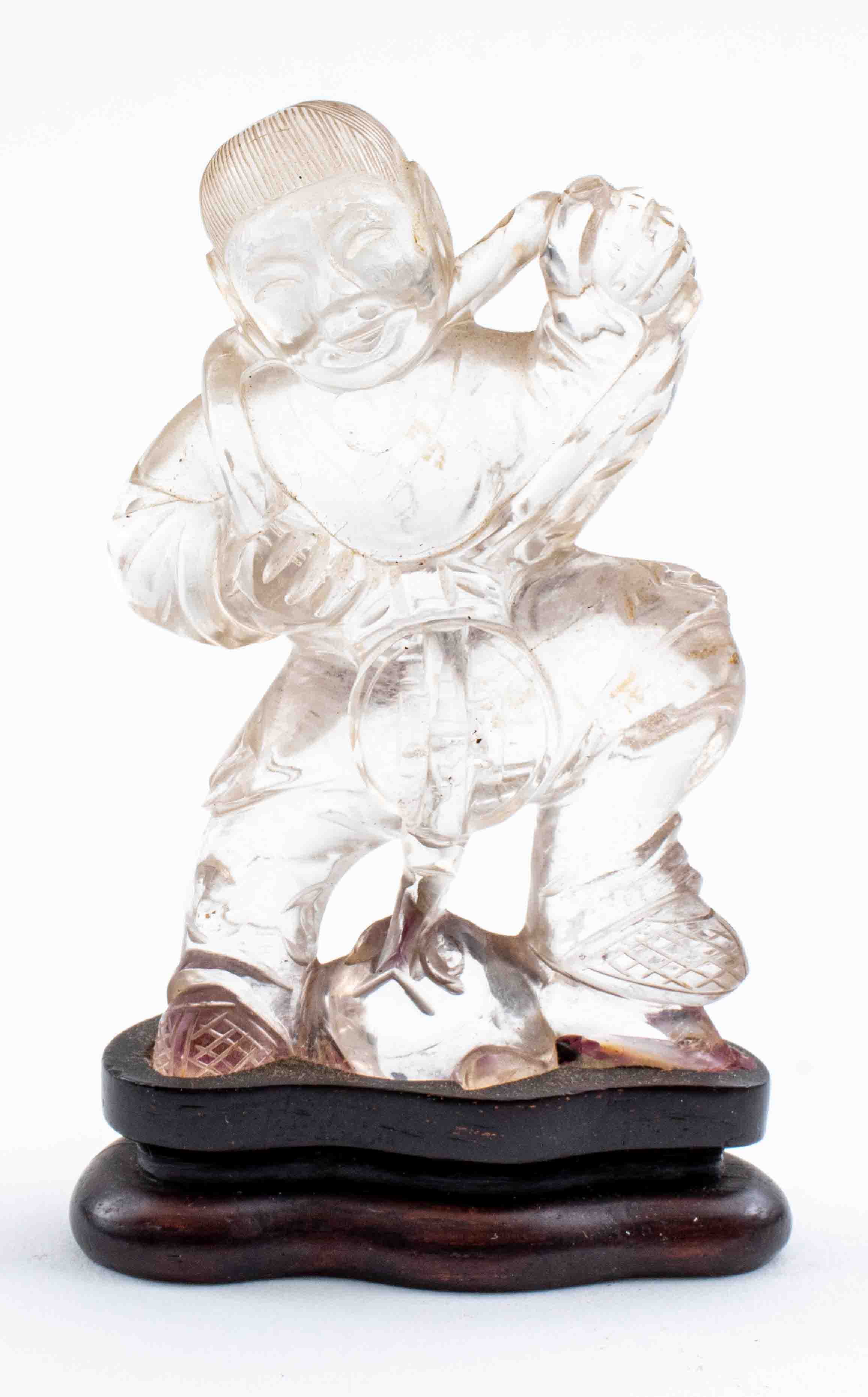 Appraisal: ASIAN ROCK CRYSTAL CARVING OF A FIGURE WITH COIN Chinese