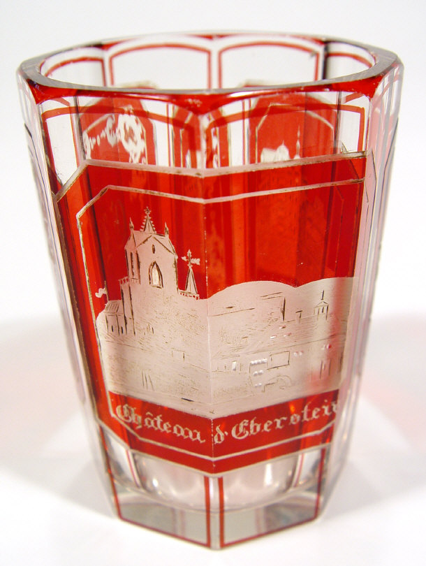 Appraisal: Continental Bohemian glass tumbler engraved with buildings and red flash