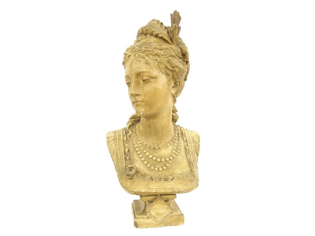 Appraisal: Attractive terracotta bust modelled as a Classical beauty with acanthus