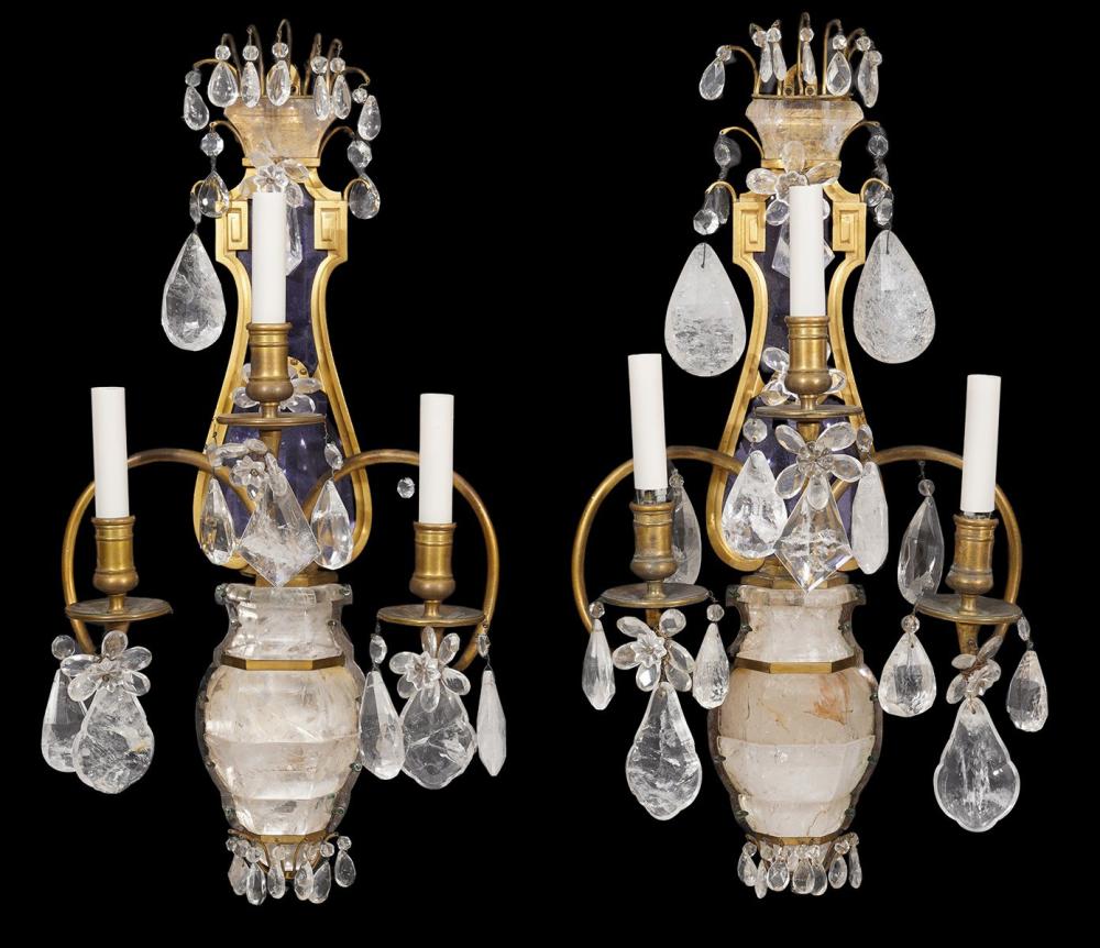 Appraisal: SUPERB PAIR OF E F CALDWELL ROCK CRYSTAL SCONCESMagnificent pair