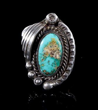 Appraisal: Navajo Sterling Silver Turquoise Cocktail Ring Featured in this lot