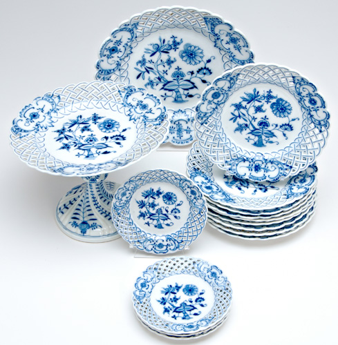 Appraisal: MEISSEN PORCELAIN BLUE ONION Dessert set nine plates large plate