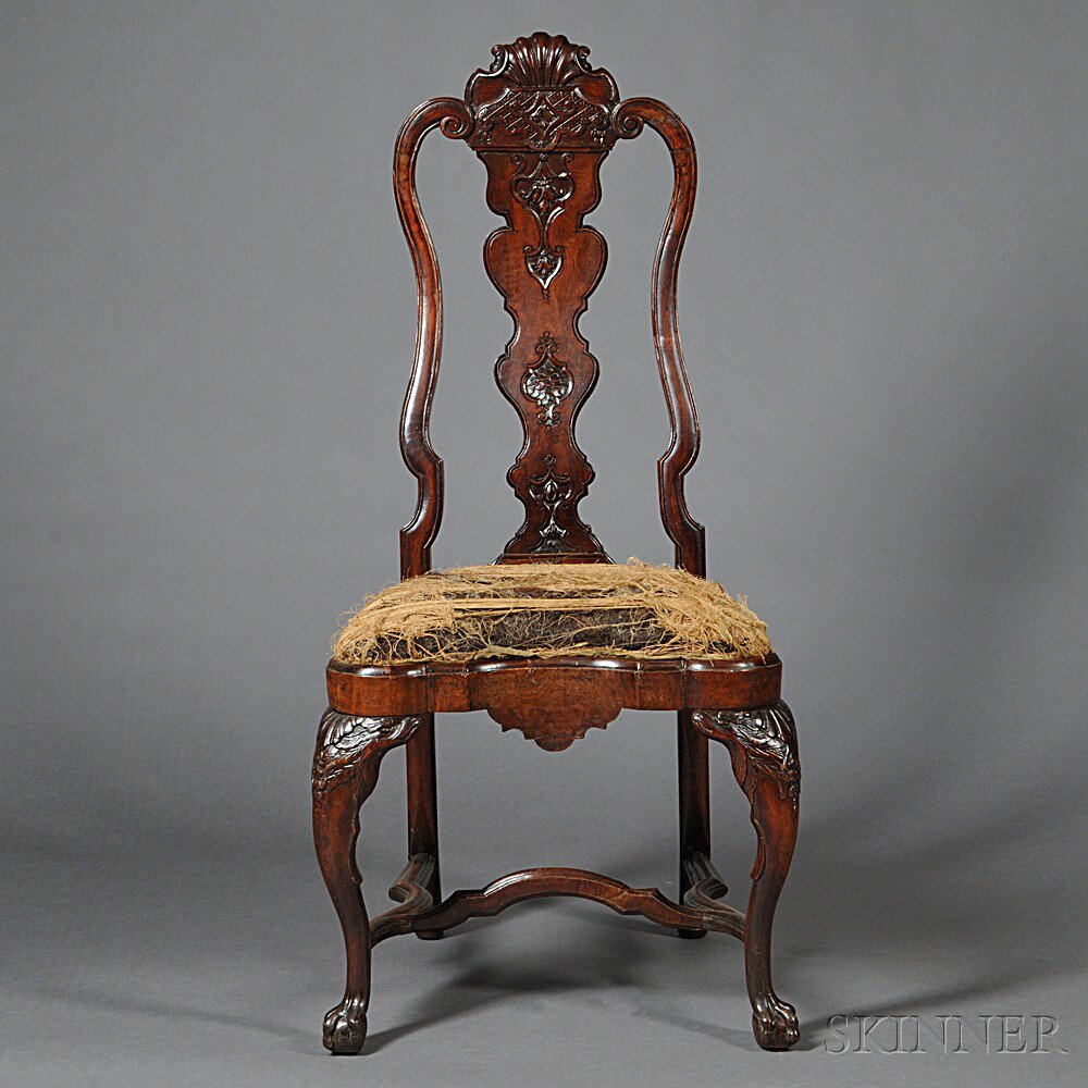 Appraisal: Portuguese Rococo Walnut Side Chair c arched top rail with