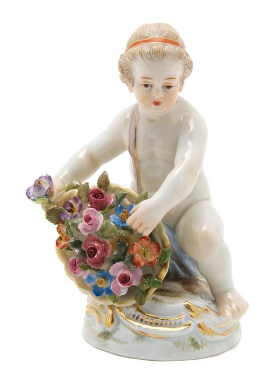 Appraisal: Meissen Porcelain Figure depicting a putto gathering flowers impressed incised