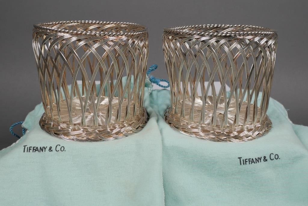 Appraisal: Gorgeous vintage pair of Tiffany Co sterling silver basketweave wine