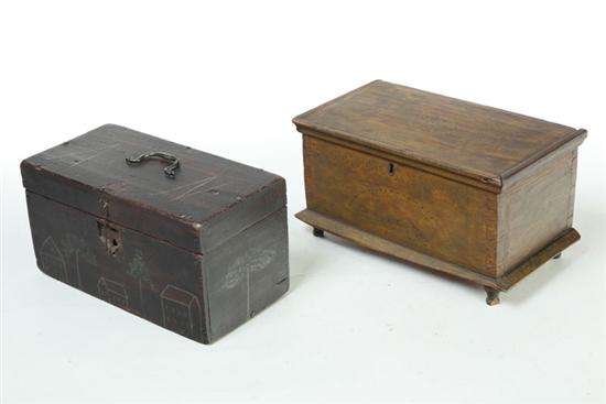 Appraisal: TWO DECORATED BOXES American th century pine and paint Rectangular