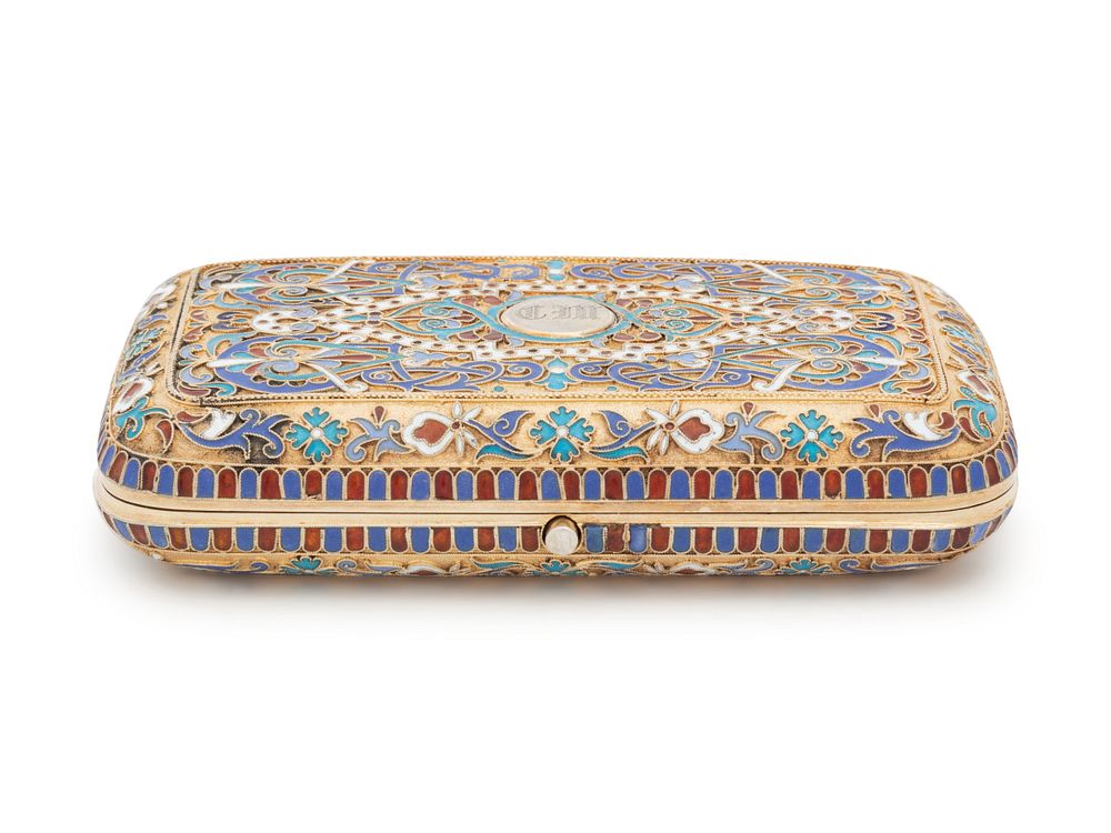 Appraisal: A Russian Silver-Gilt and Enameled Cigarette Case A Russian Silver-Gilt