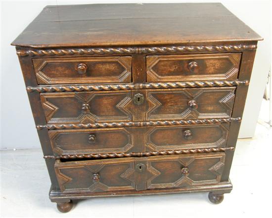 Appraisal: th century oak chest of two short and three long