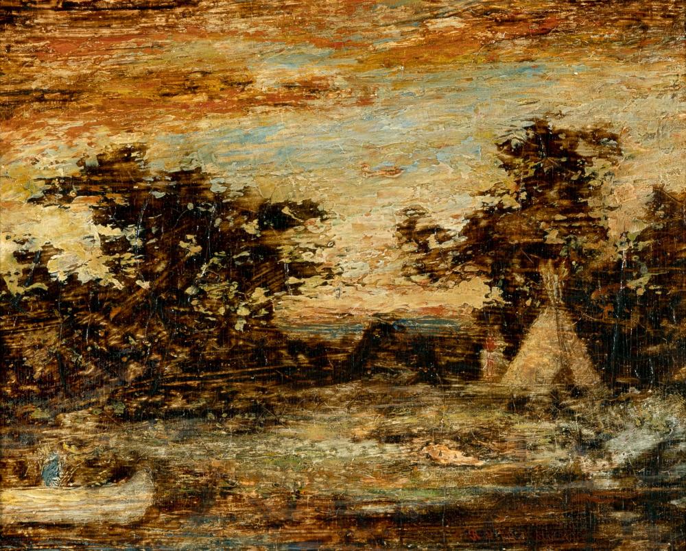 Appraisal: Ralph Albert Blakelock - Riverside Encampment ca oil on panel