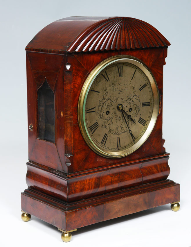 Appraisal: JOHN CARTER ENGLISH DOUBLE FUSEE SHELF CLOCK th century carved