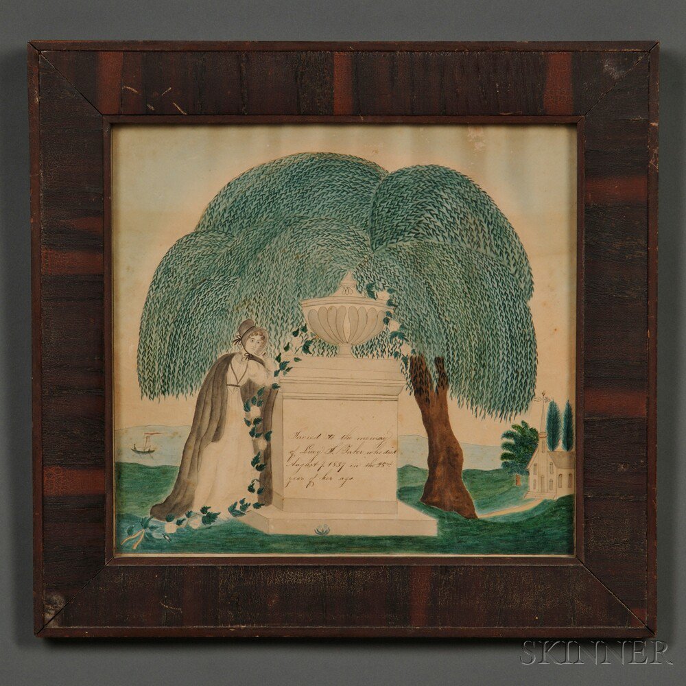 Appraisal: Framed Watercolor Memorial Picture America c watercolor on paper depicting