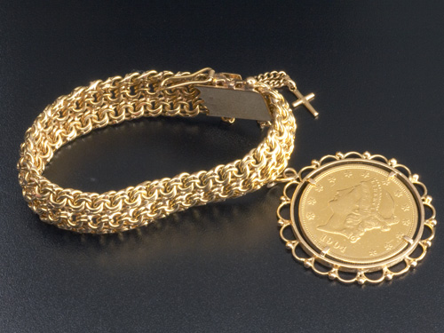 Appraisal: American twenty-dollar gold coin on an k yg interwoven link