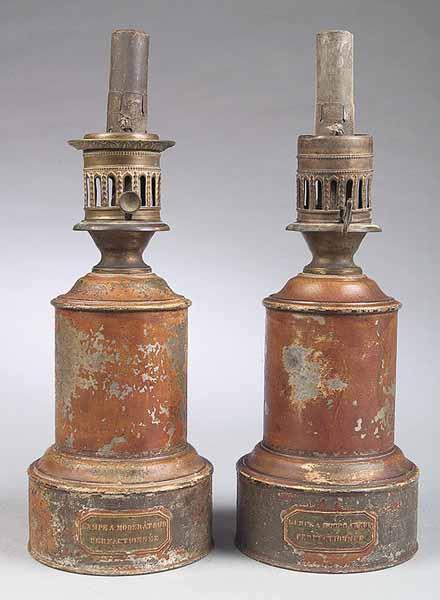 Appraisal: A Pair of French T le Coach Lamps c labeled