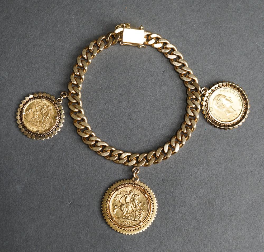 Appraisal: -KARAT YELLOW-GOLD AND GOLD COIN CHARM BRACELET TOTAL GROSS WEIGHT