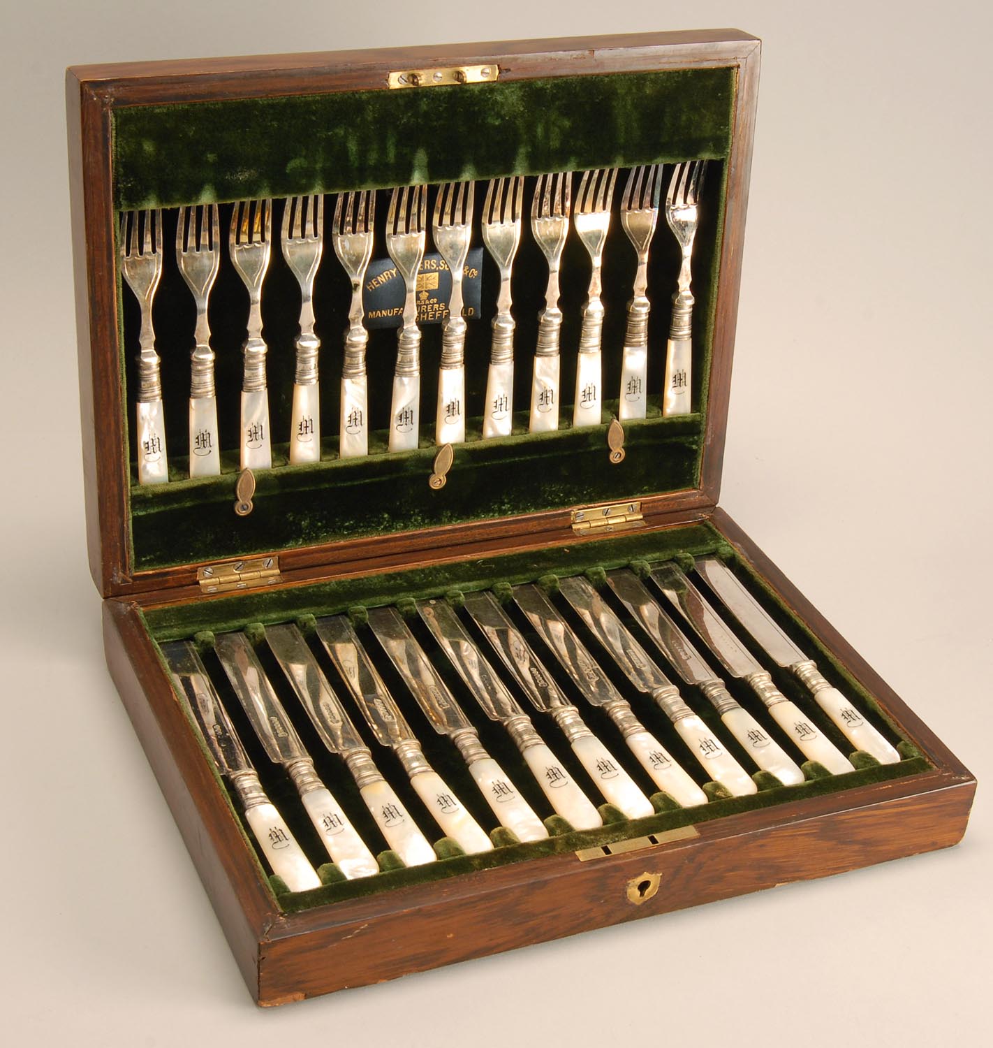 Appraisal: CASED SET OF SHEFFIELD DESSERT KNIVES AND FORKS BY HENRY