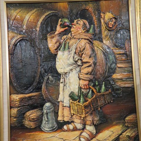 Appraisal: Lazslo Kohanecz oil monk sampling wine well listed artist signed