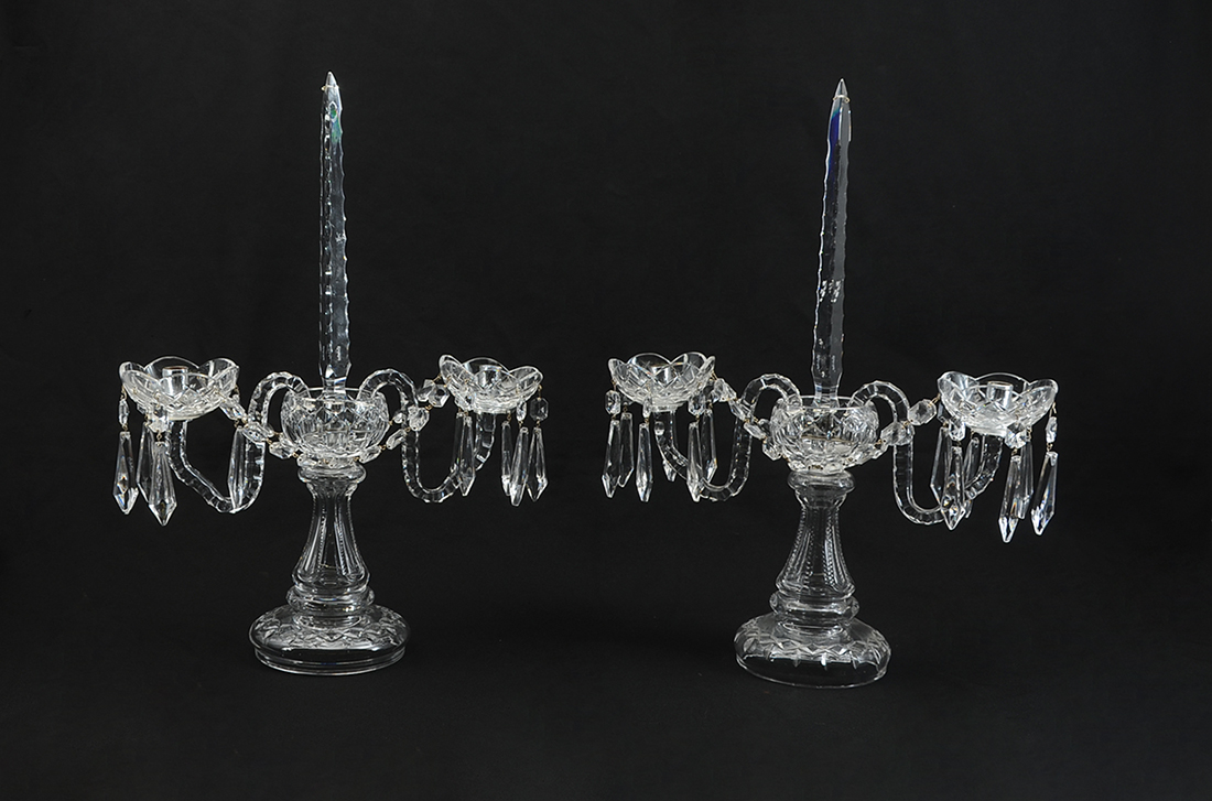 Appraisal: PAIR OF SIGNED WATERFORD CRYSTAL CANDELABRA Signed on the center