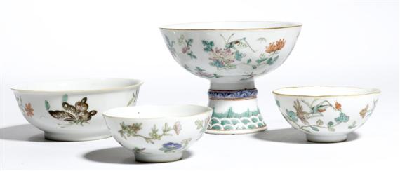 Appraisal: A FOOTED CUP AND THREE BOWLS China late Qing period