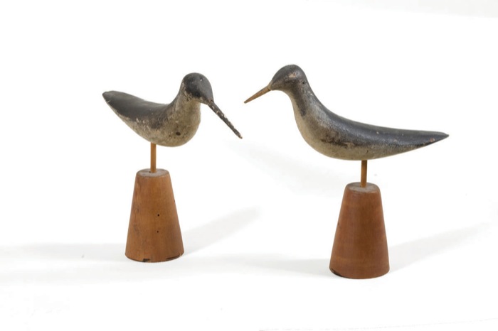 Appraisal: TWO SIMILAR CARVED AND PAINTED SHOREBIRD DECOYS PROBABLY RIGMATES CIRCA