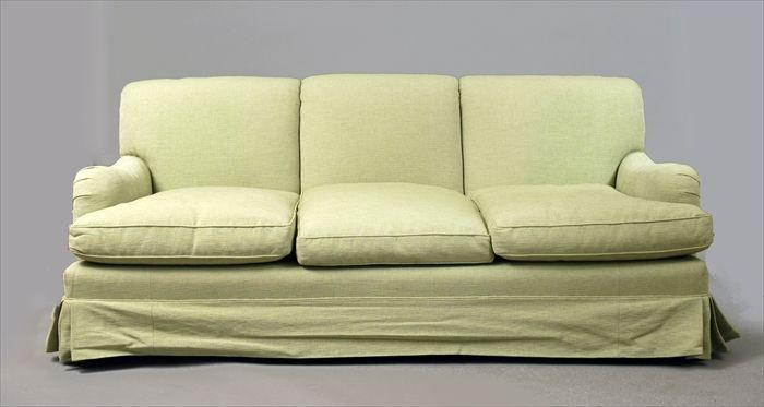 Appraisal: Green Linen-Upholstered Sofa ft in x in x in Provenance