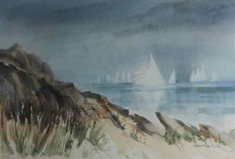 Appraisal: BETH HENDRICK AMERICAN TH CENTURY REGATTA - MARBLEHEAD Watercolor on