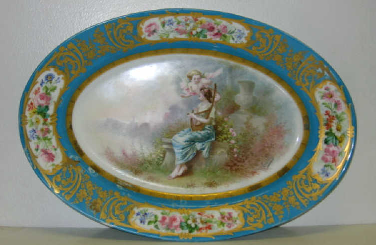 Appraisal: SEVRES PORCELAIN PLATTER Hand-painted seated classical figure and putti in