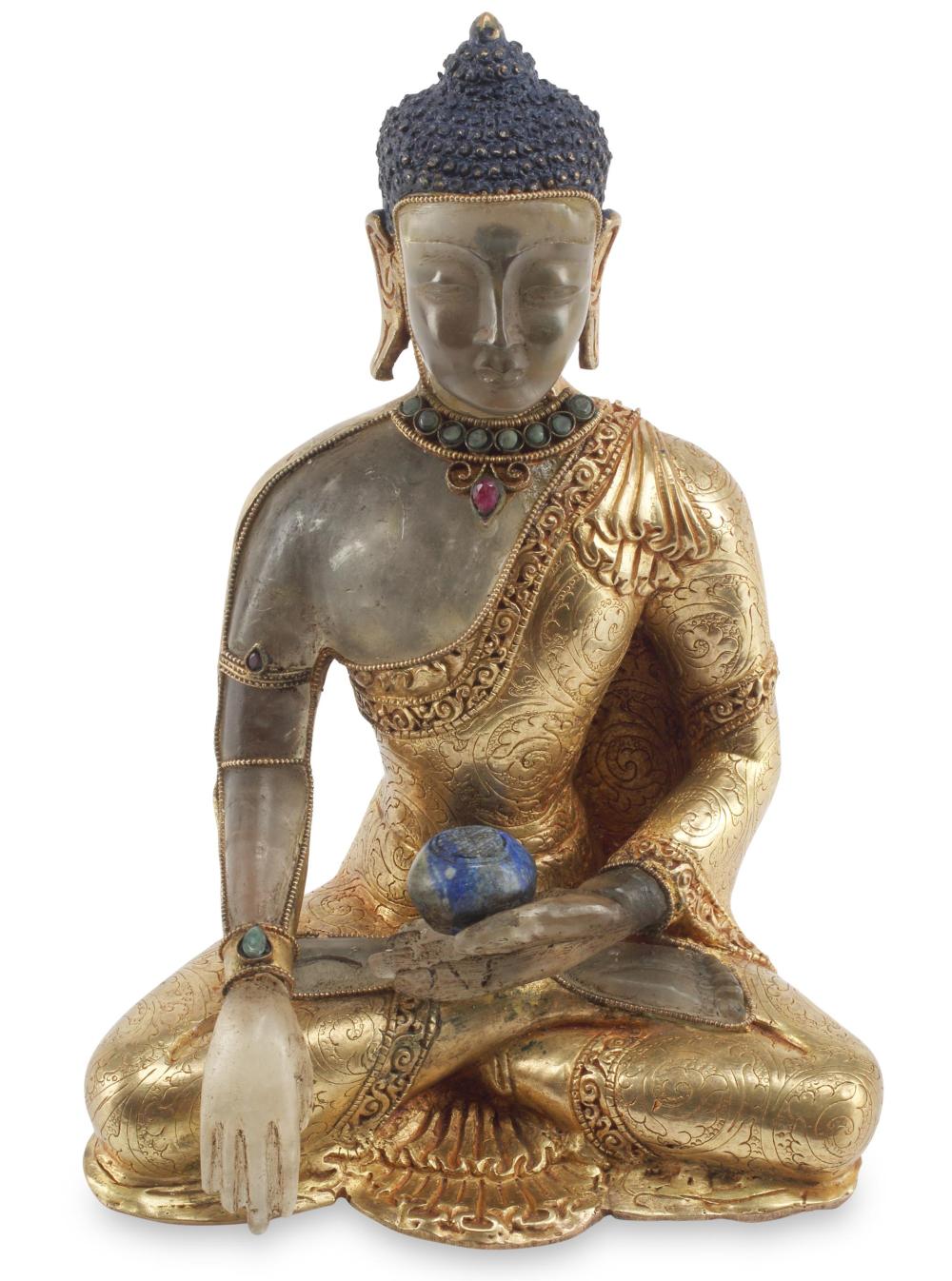 Appraisal: A CHINESE GILT-BRONZE AND ROCK CRYSTAL SEATED BUDDHAA Chinese gilt-bronze