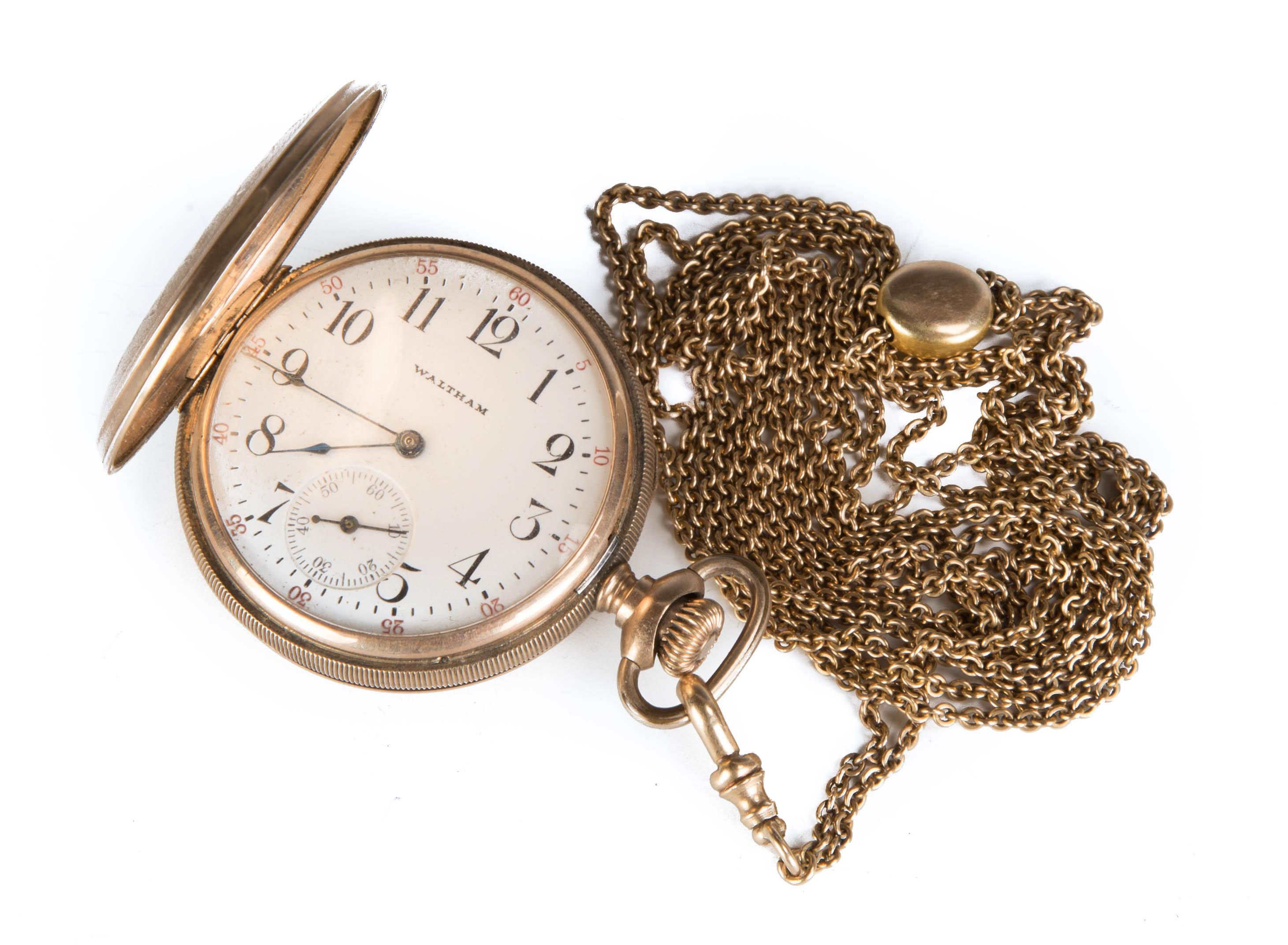 Appraisal: Waltham Pocket Watch with K Gold Chain Engraved case Chain