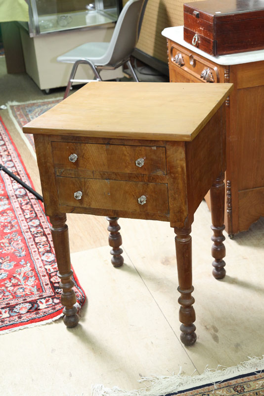 Appraisal: TWO DRAWER STAND Mahogany and flame grain mahogany veneer with