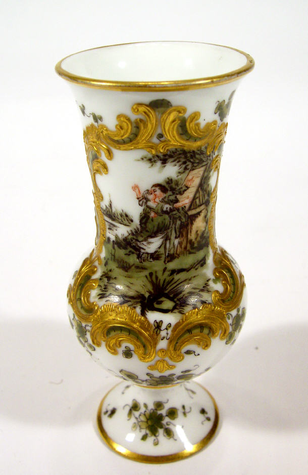 Appraisal: Continental porcelain vase hand painted with lovers on a gilt