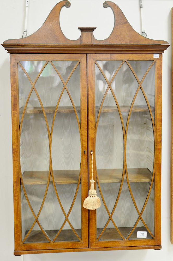 Appraisal: Hanging curio cabinet with cloth interior and adjustable shelves ht